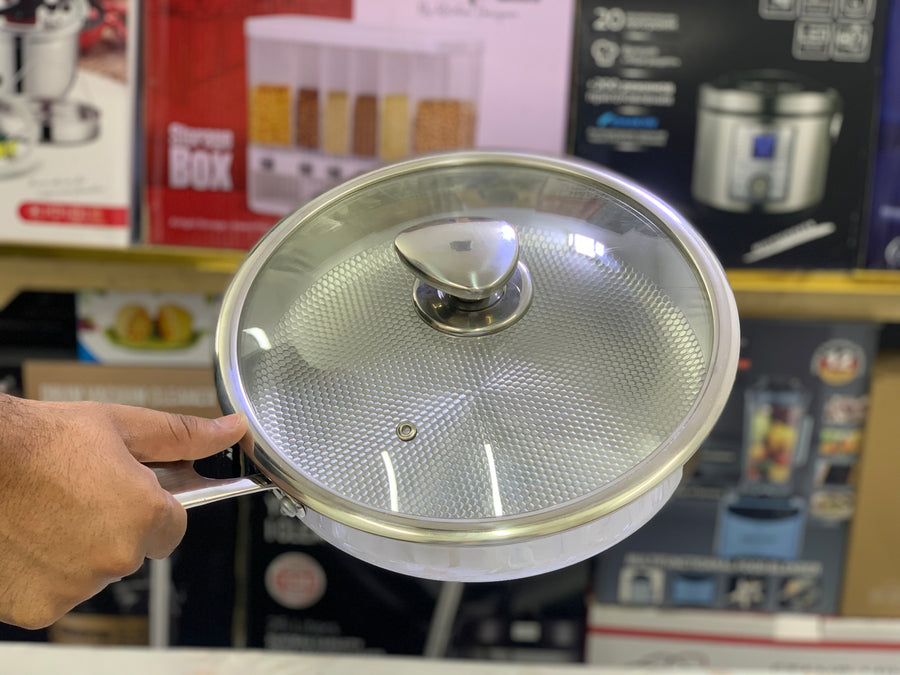 Heavy Weighted HoneyComb Pattern Stainless Steel Frypan with Lid 30cm