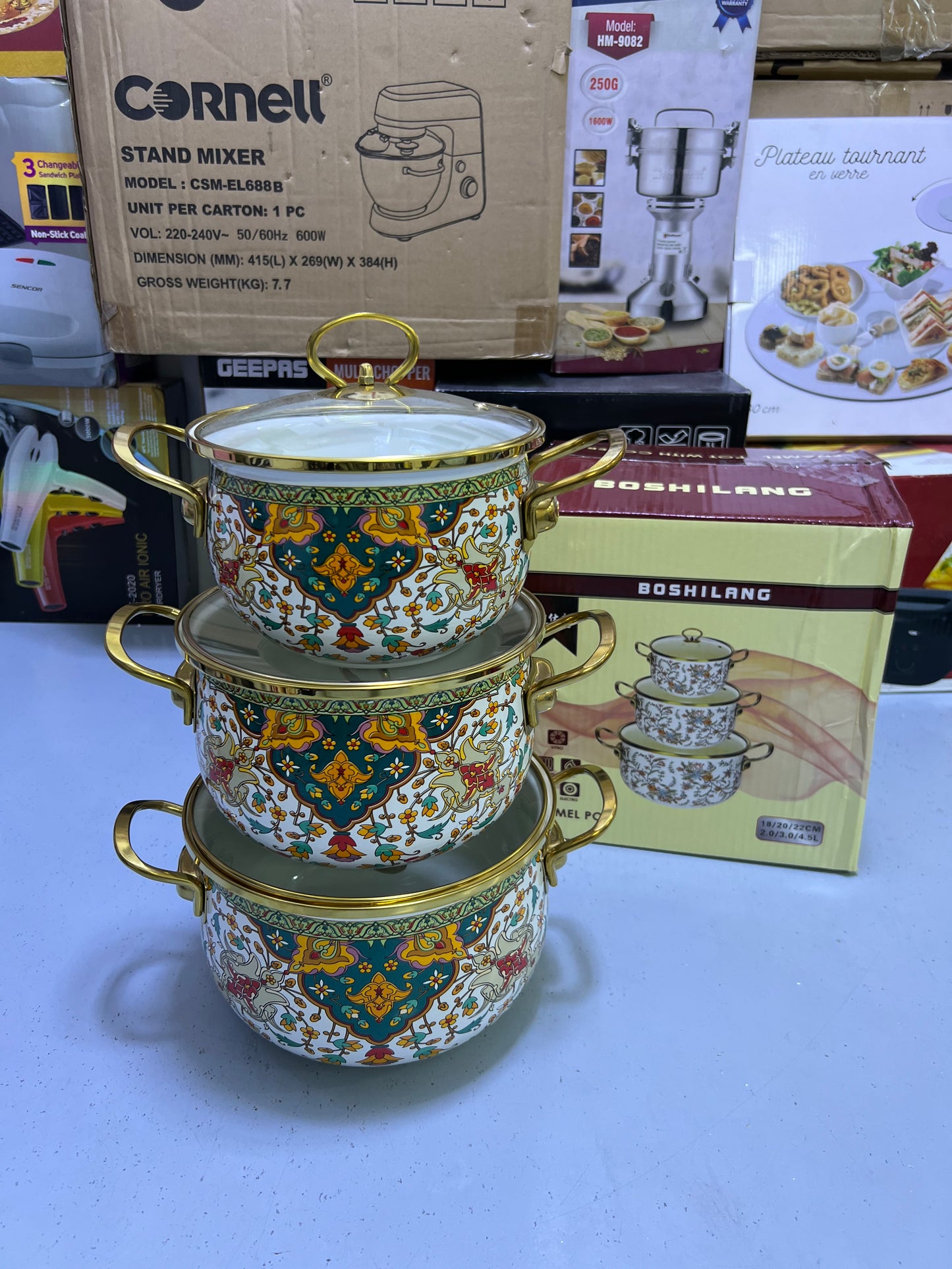 BOSHILANG Enamel Coating 3 Pieces Pots