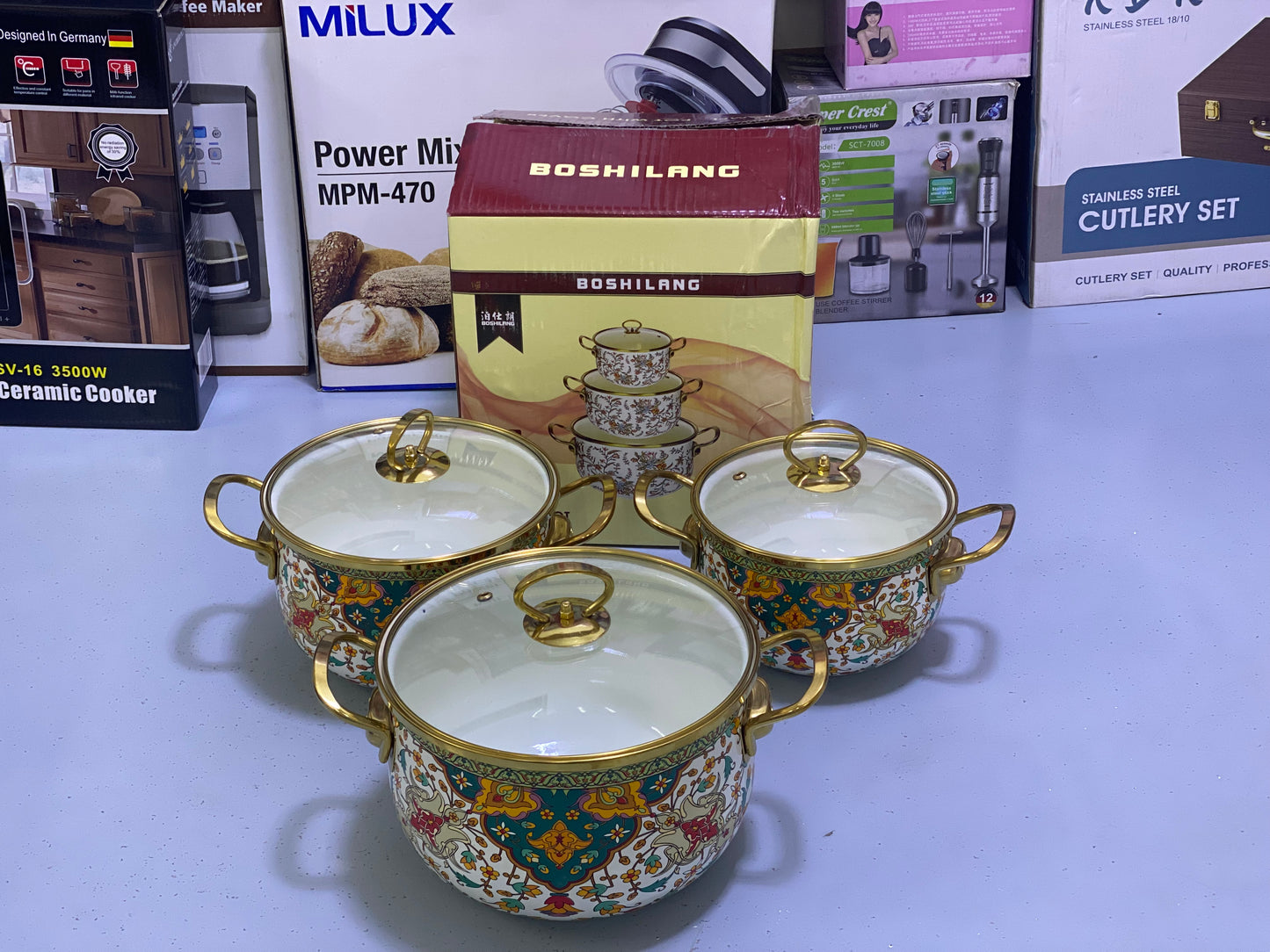 BOSHILANG Enamel Coating 3 Pieces Pots