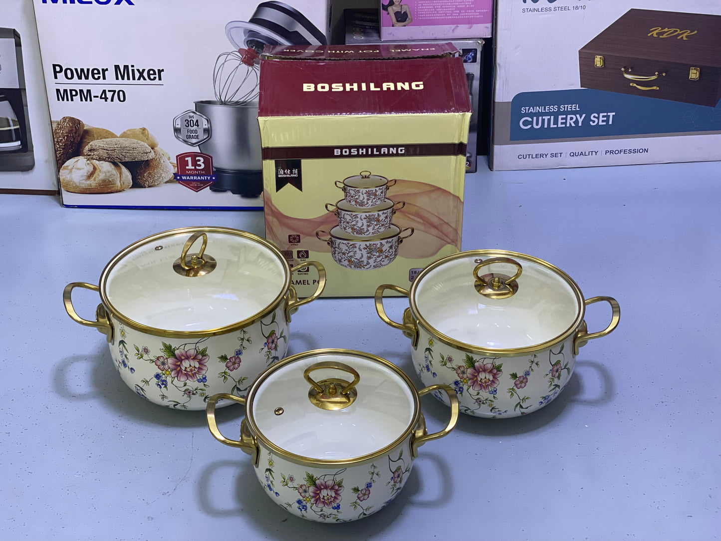 BOSHILANG Enamel Coating 3 Pieces Pots