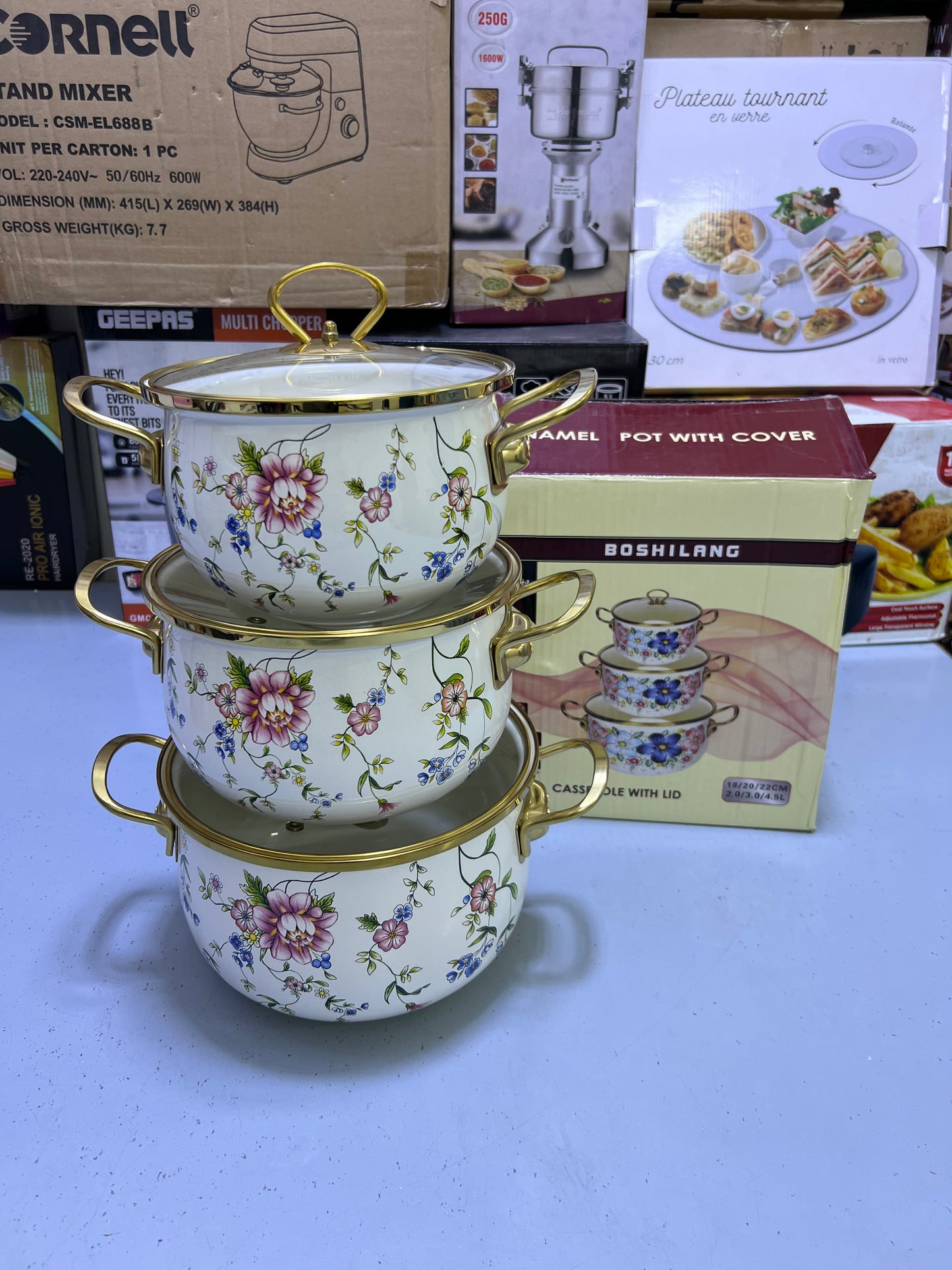 BOSHILANG Enamel Coating 3 Pieces Pots