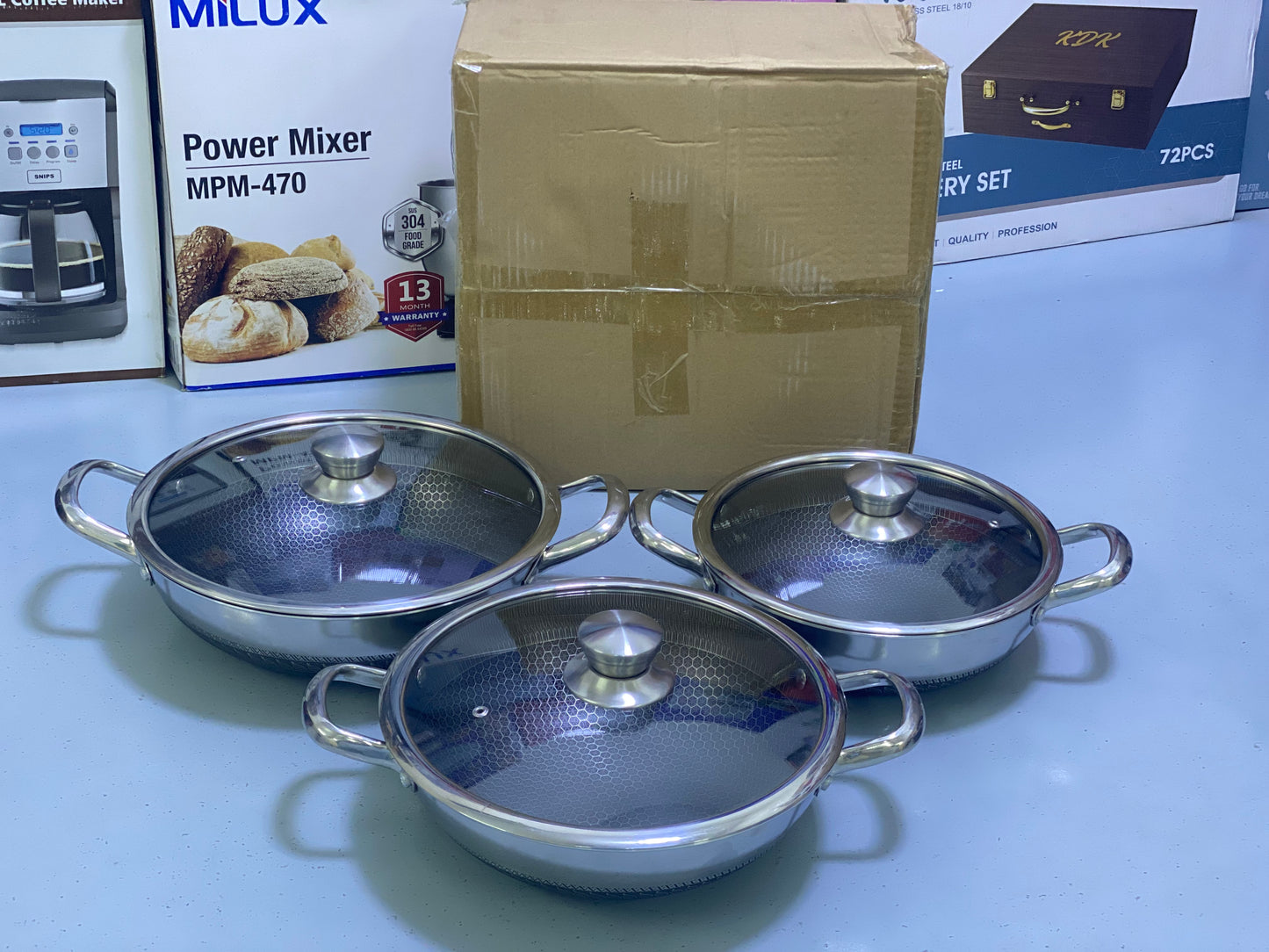 Laser coating Non stick Shallow Handi type 3 pieces