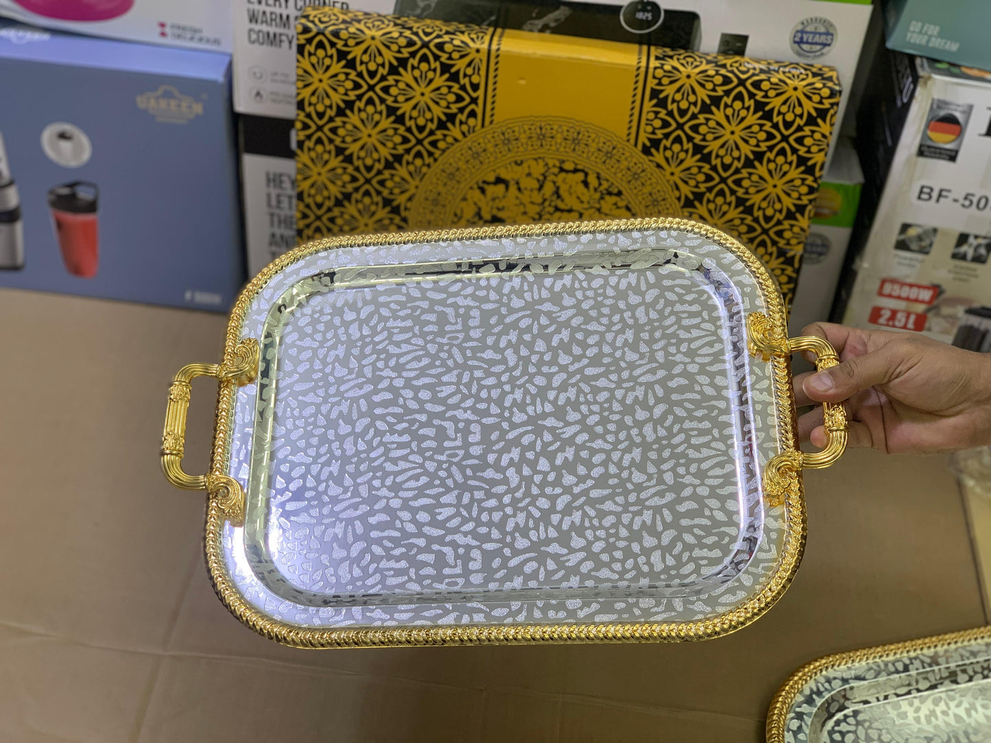 Kitchen Tray Silver and Golden 3 pieces