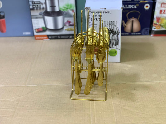 Golden Cutlery Set with Stand