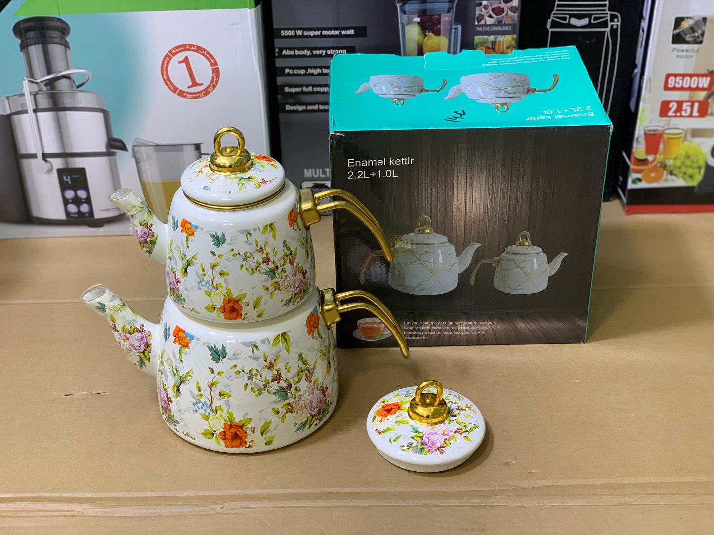 Enamel Coating Stylish Tea Kettles Two Pieces
