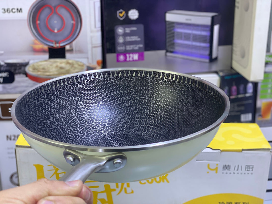 HoneyComb Pattern Laser Coating Two ply stainless steel wok 30cm