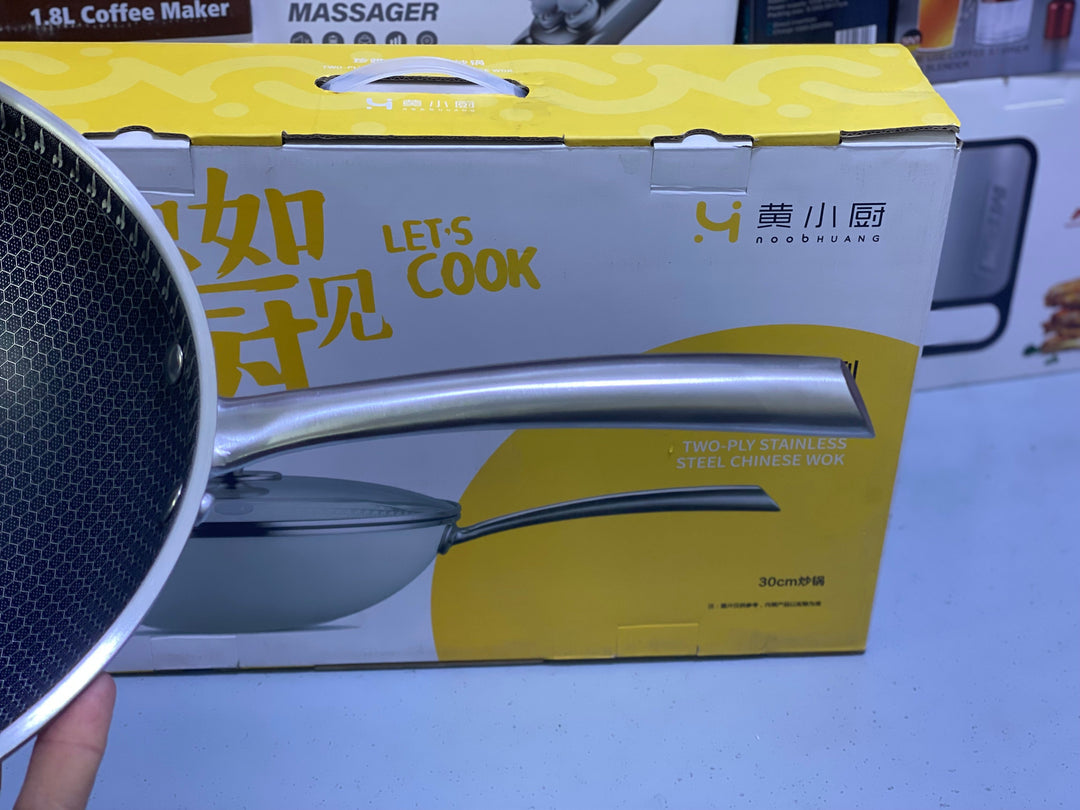 HoneyComb Pattern Laser Coating Two ply stainless steel wok 30cm