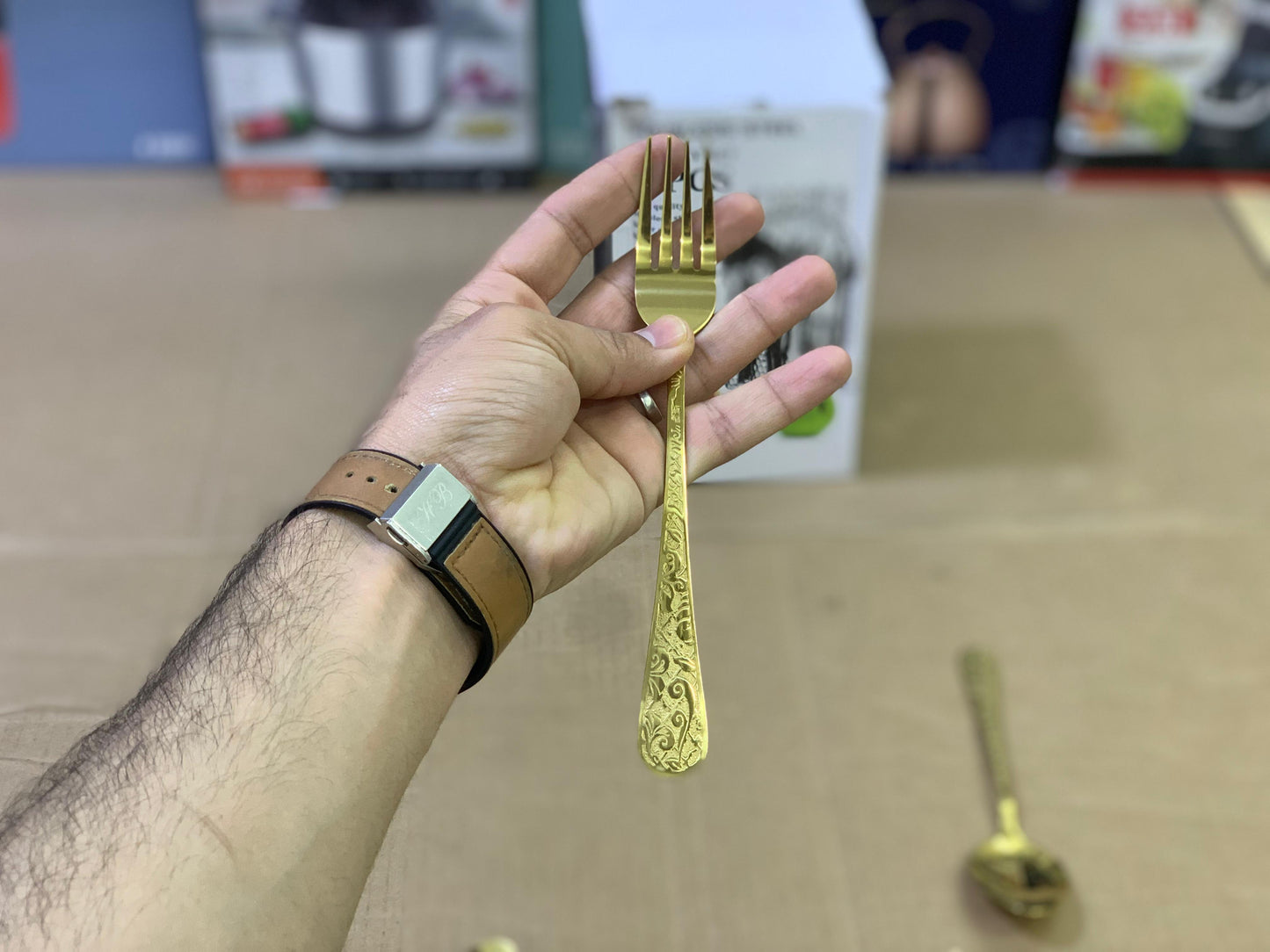Golden Cutlery Set with Stand