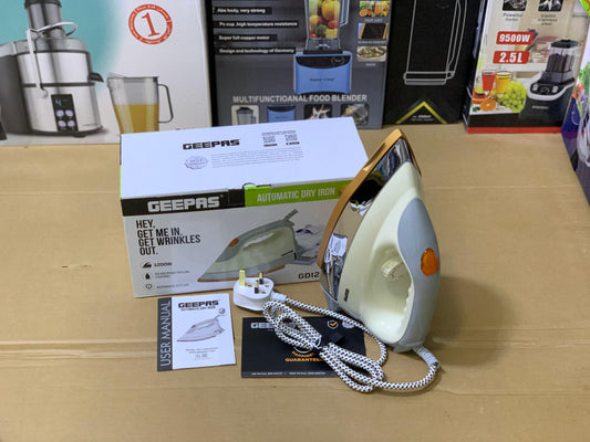 Geepas Electric Dry Iron 1200w |60 microns teflon coating and Automatic cut off |GDI23022P