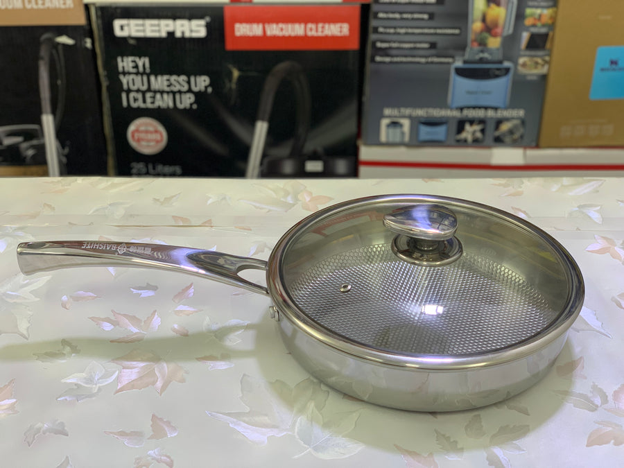 Heavy Weighted HoneyComb Pattern Stainless Steel Frypan with Lid 30cm