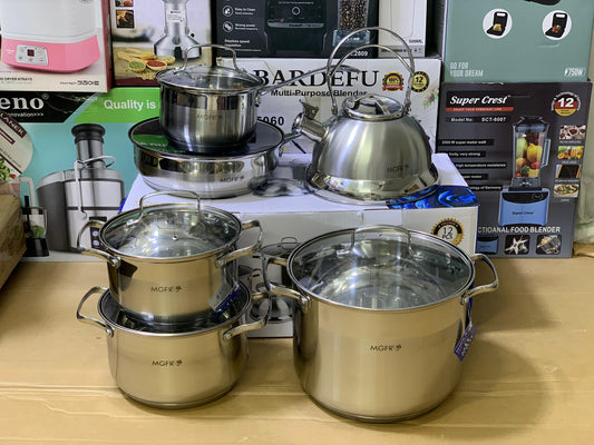 MGRF 12 Pieces Cookware Set Stainless Steel 18/10 Super Capsule Bottom