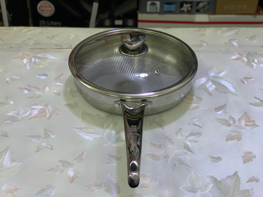 Heavy Weighted HoneyComb Pattern Stainless Steel Frypan with Lid 30cm