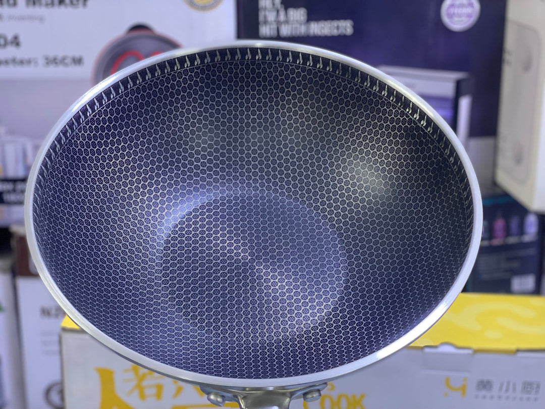 HoneyComb Pattern Laser Coating Two ply stainless steel wok 30cm