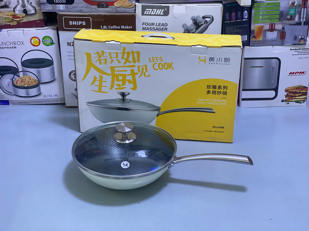 HoneyComb Pattern Laser Coating Two ply stainless steel wok 30cm