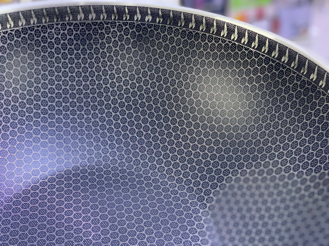 HoneyComb Pattern Laser Coating Two ply stainless steel wok 30cm