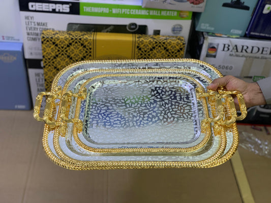 Kitchen Tray Silver and Golden 3 pieces
