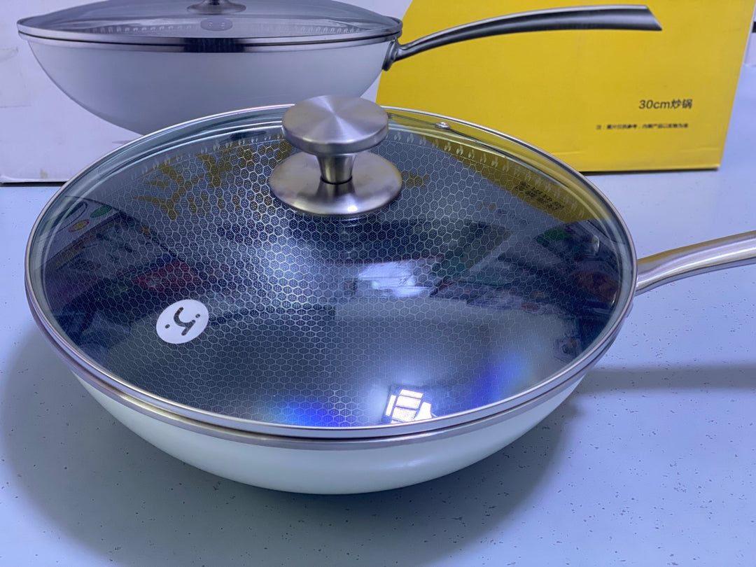 HoneyComb Pattern Laser Coating Two ply stainless steel wok 30cm